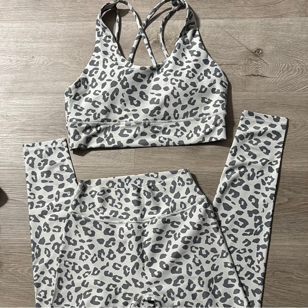 Gray and White Leopard Print Sports Bra